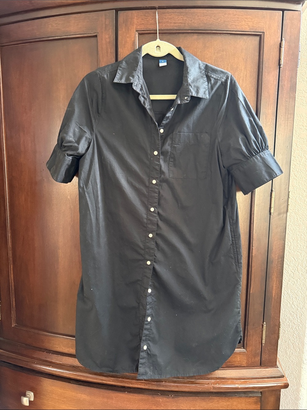 Black Short-Sleeve Button-Up Woman’s Shirt Dress